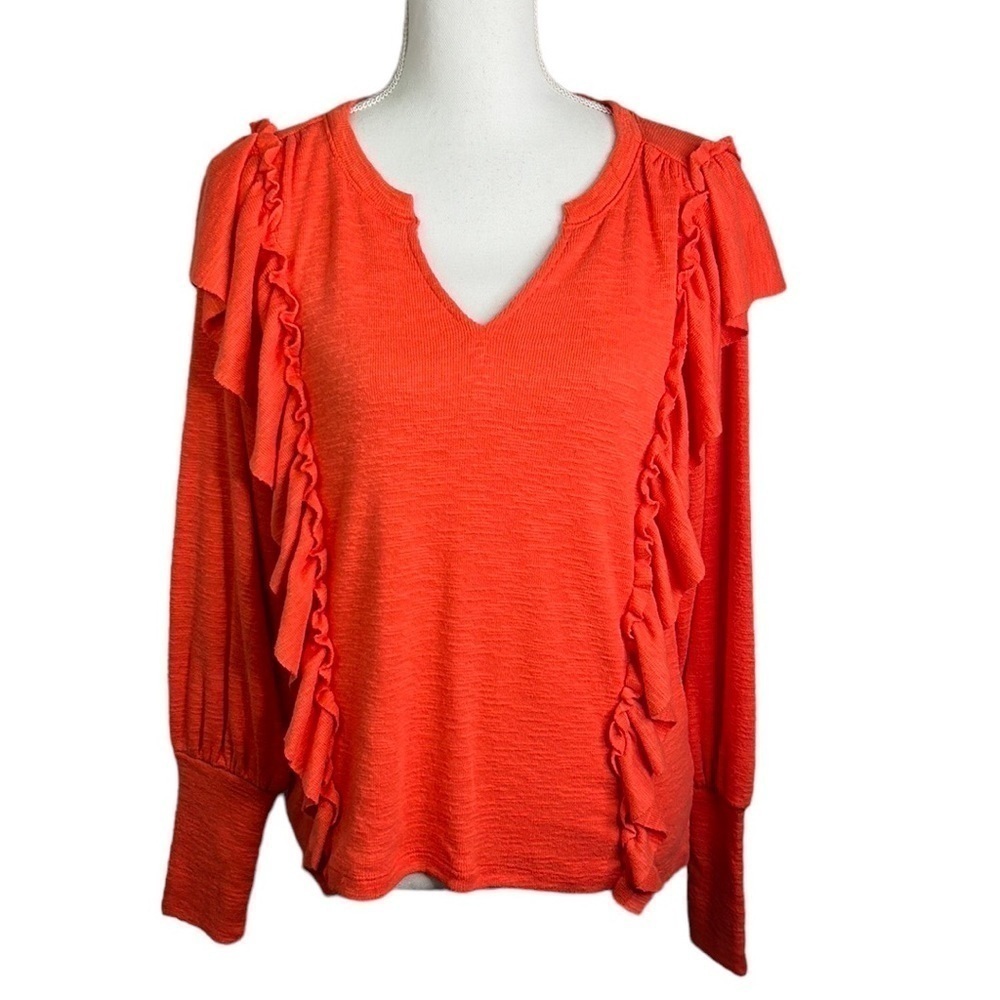 Pilcro Orange Knit Ruffle V-neck Long Sleeve Oversized Top Size XS